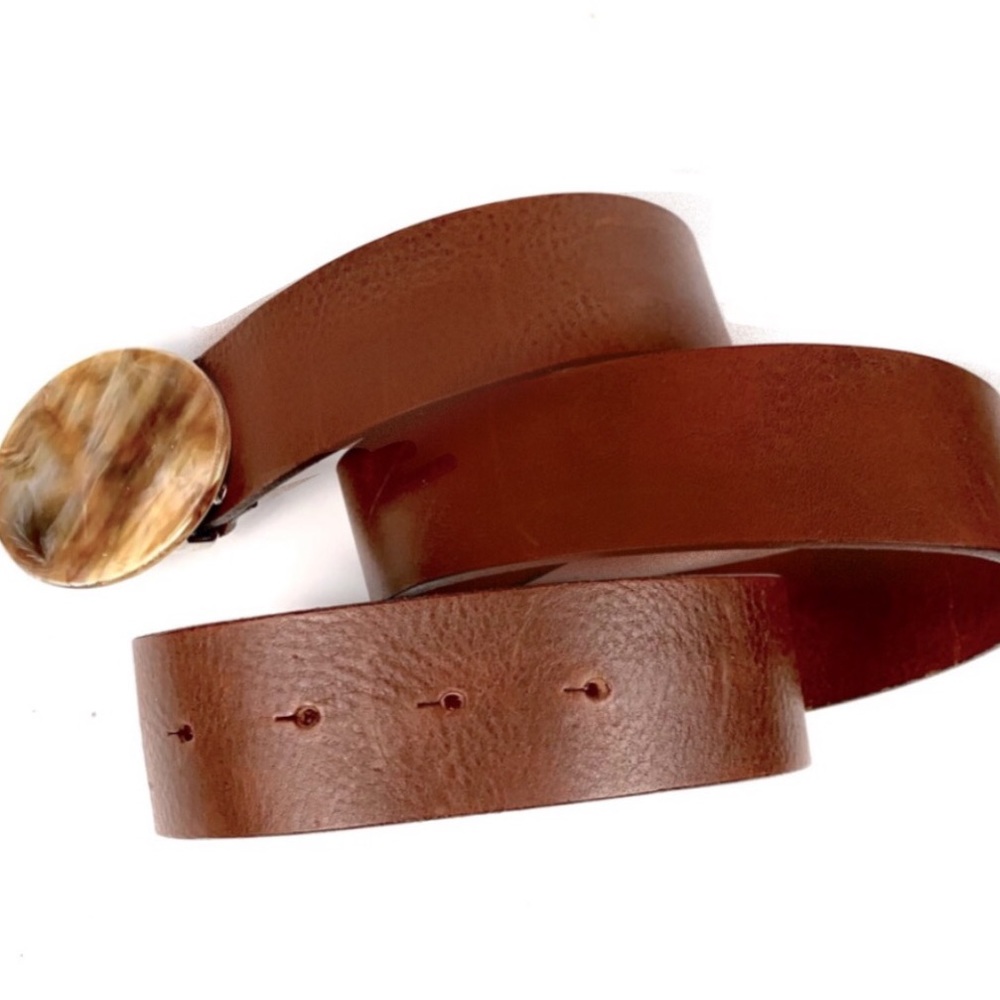 Italian Made 2β Brown Leather Belt With 2.5βPolished Stone Buckle Size M